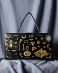 1960s Black Leather XL Gathered Charm Bag