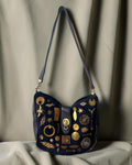 1960s Navy Suede Gathered Charm Bag