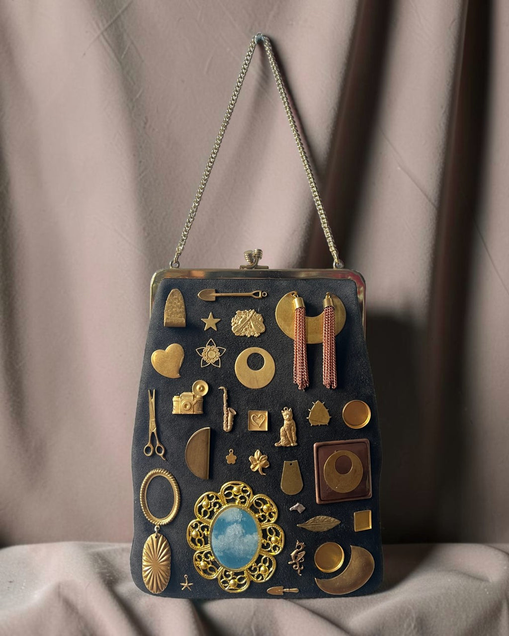 1960s Dark Brown Suede Gathered Charm Bag