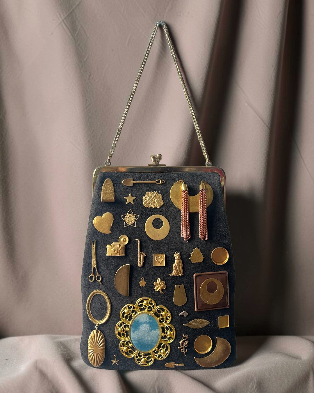1960s Dark Brown Suede Gathered Charm Bag