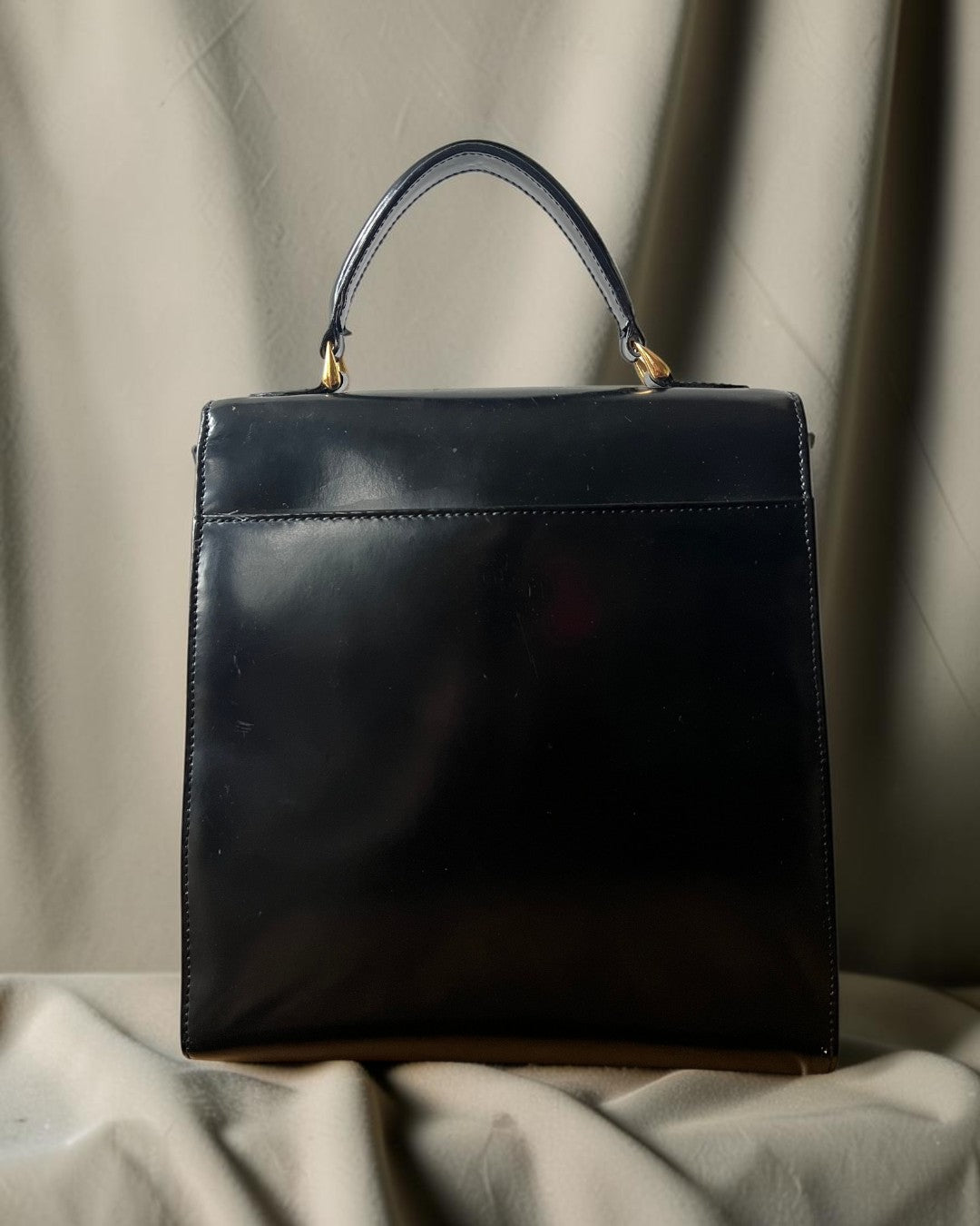 1960s Black Leather Gathered Charm Bag