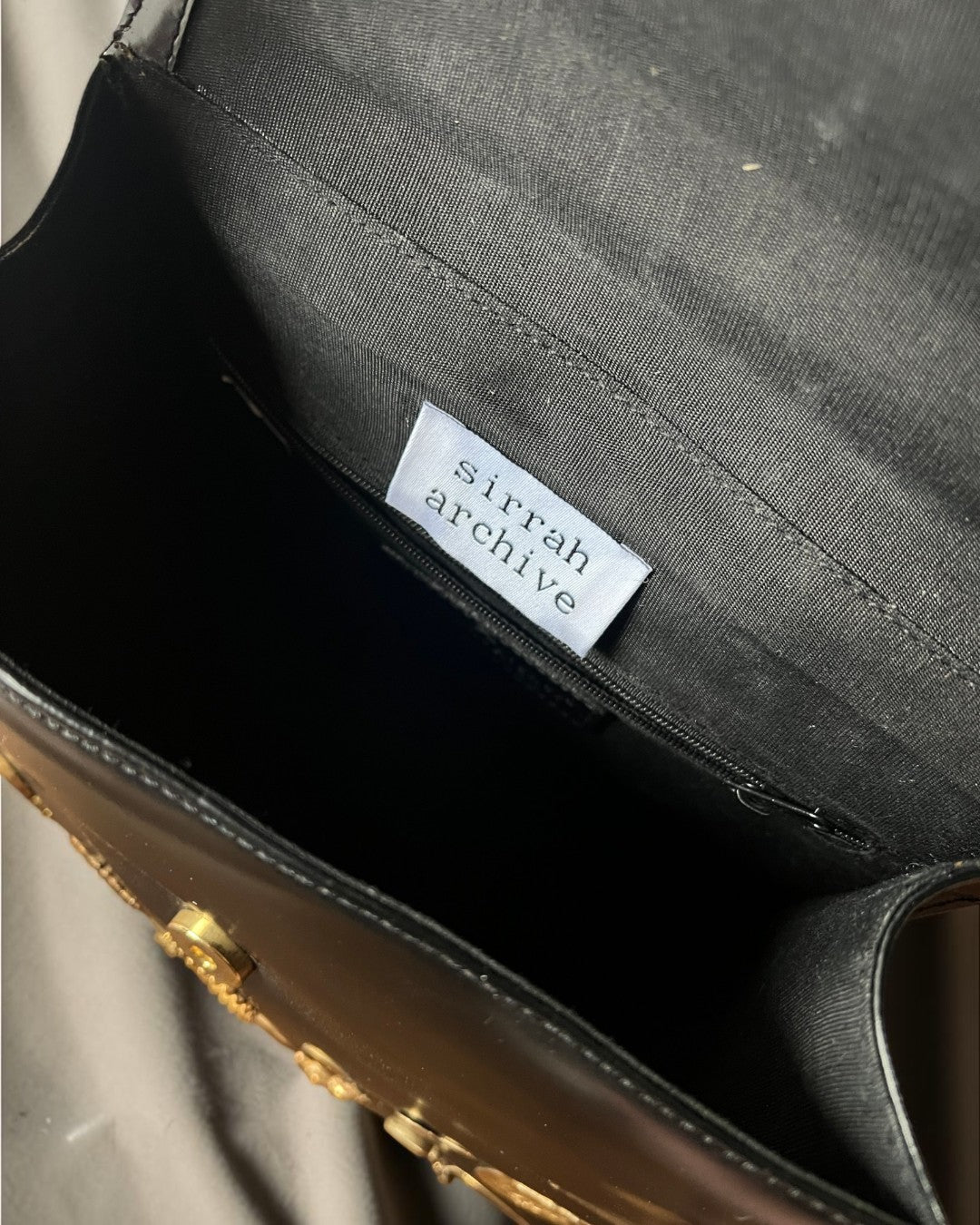 1960s Black Leather Gathered Charm Bag