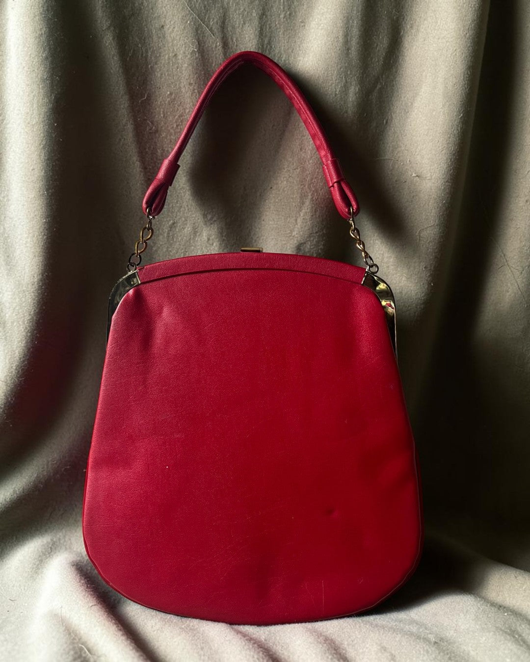 1960s Red Vegan Leather Gathered Charm Bag