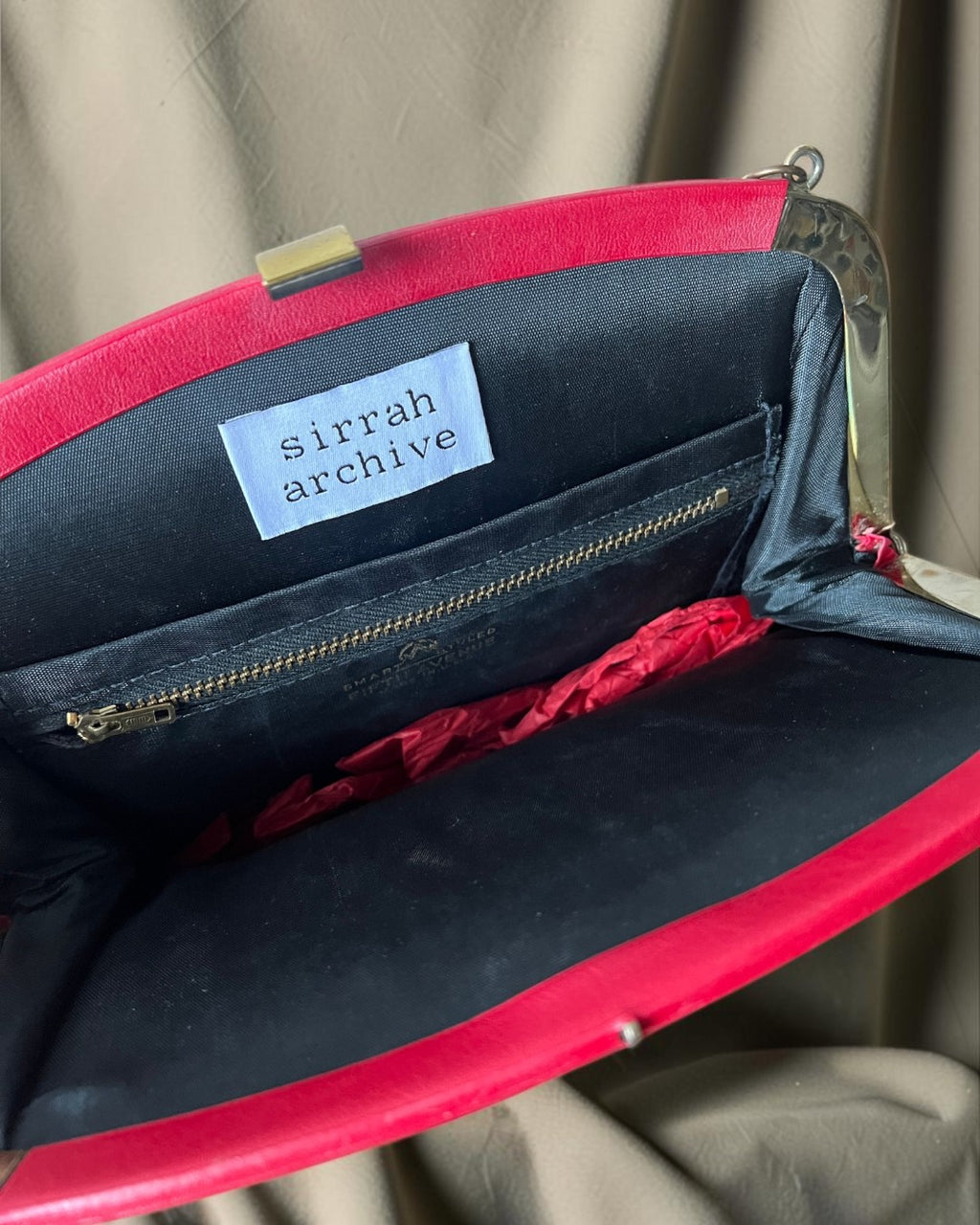1960s Red Vegan Leather Gathered Charm Bag
