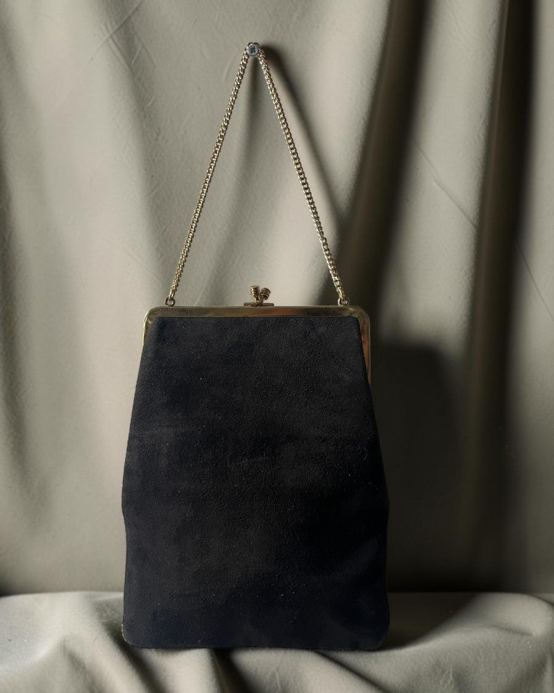 1960s Dark Brown Suede Gathered Charm Bag