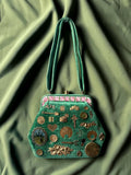 1940s Green Velvet Gathered Charm Bag