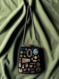 1960s Black Suede Gathered Charm Bag