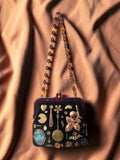 1960s Brown Velvet & Lucite Gathered Charm Bag