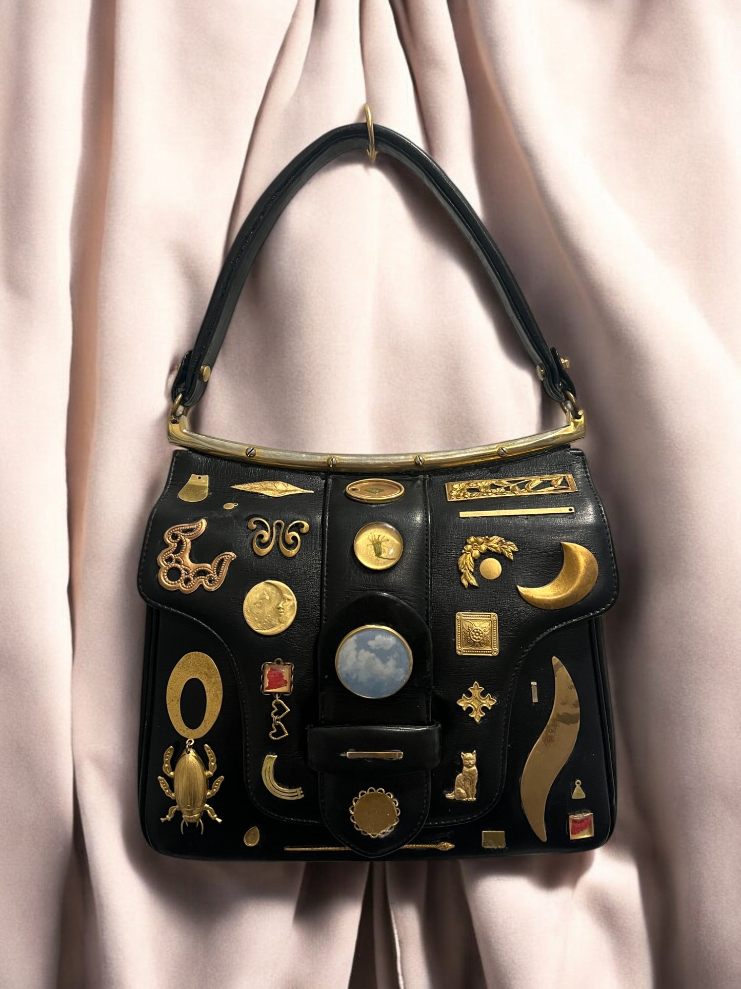1960s Black Leather ‘Gathered Charm’ Bag