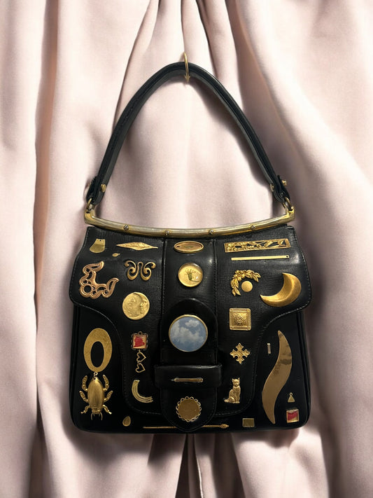 1960s Black Leather ‘Gathered Charm’ Bag