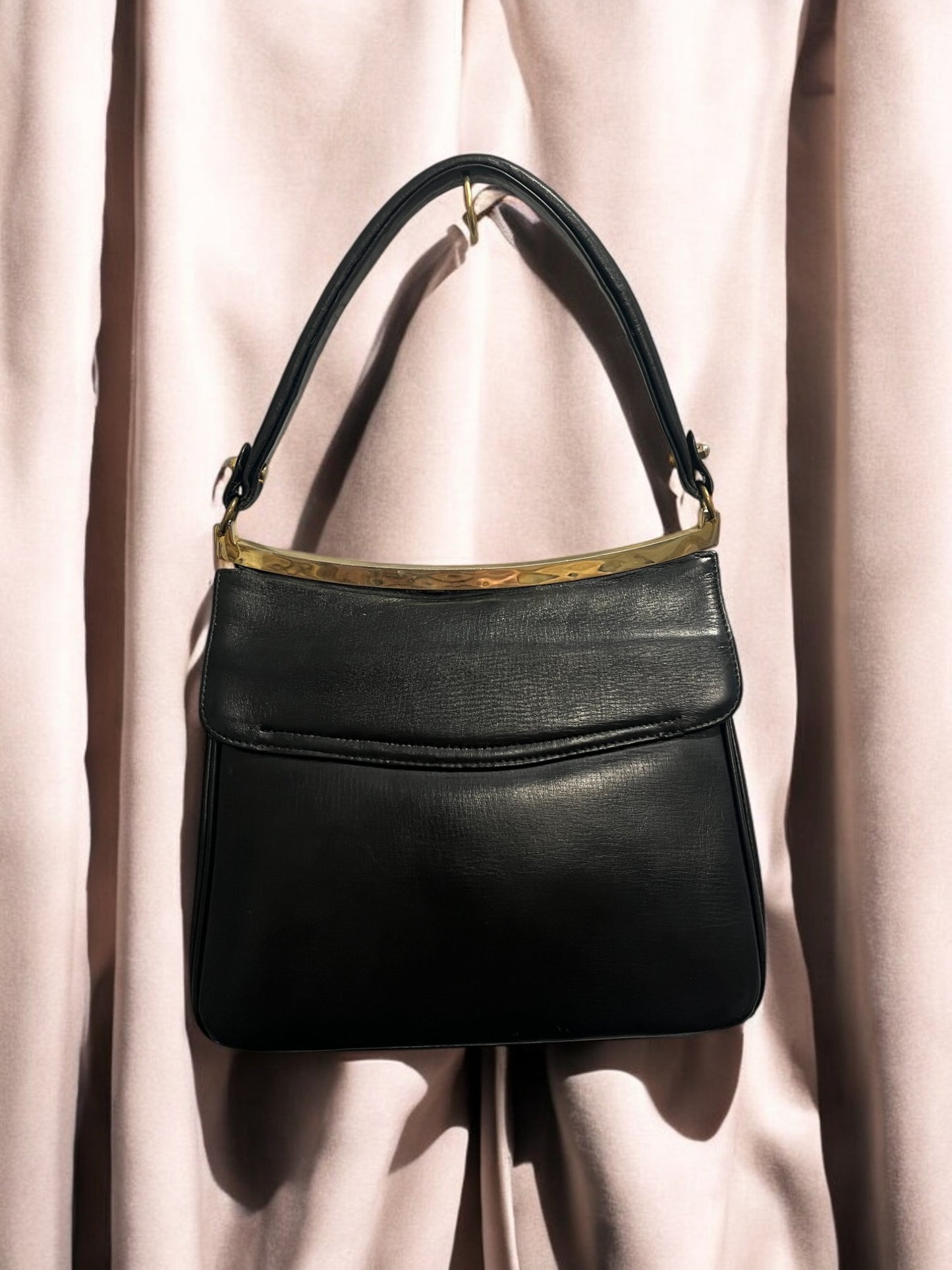 1960s Black Leather ‘Gathered Charm’ Bag