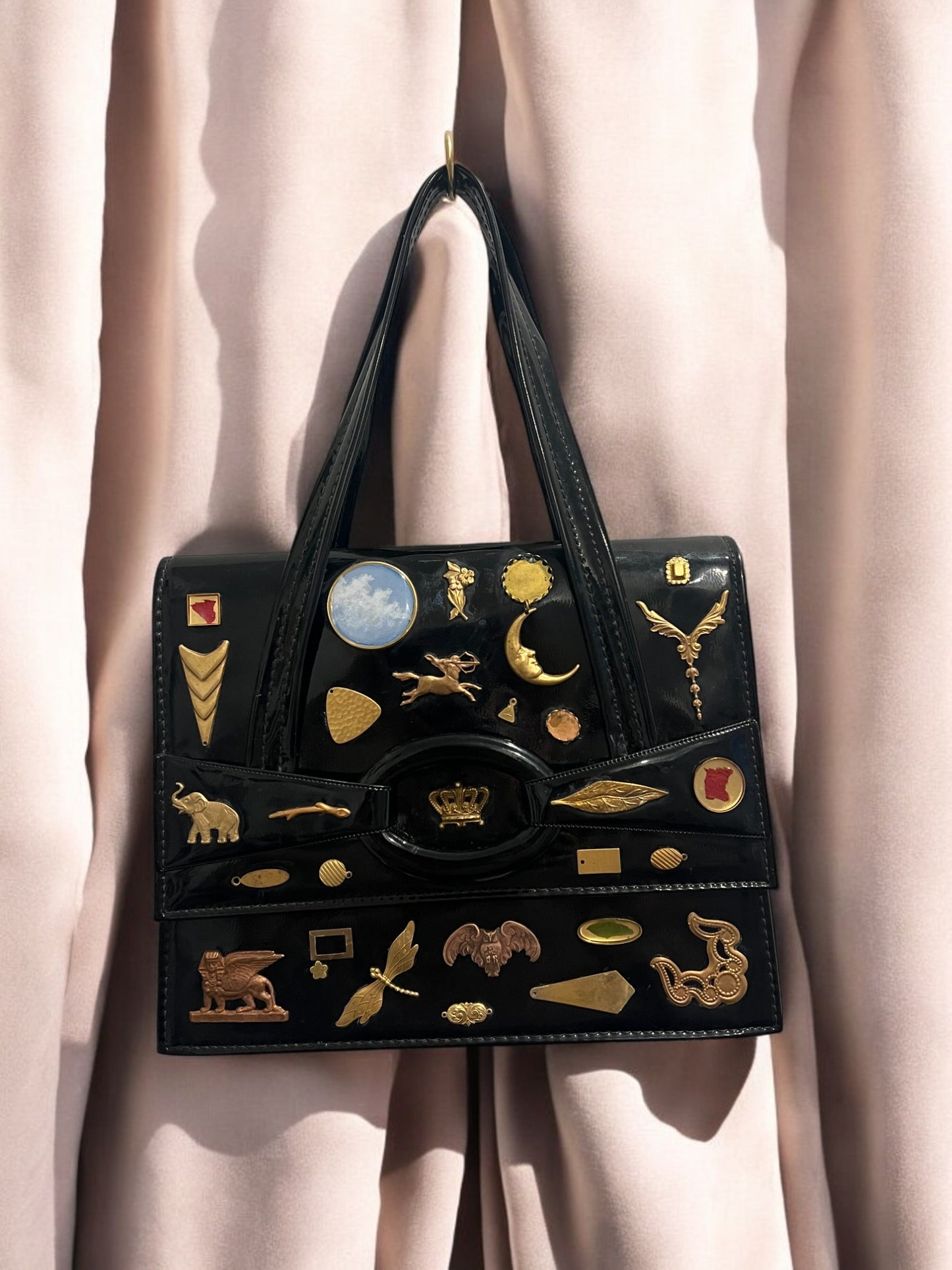 1960s Black Patent Leather ‘Gathered Charm’ Bag