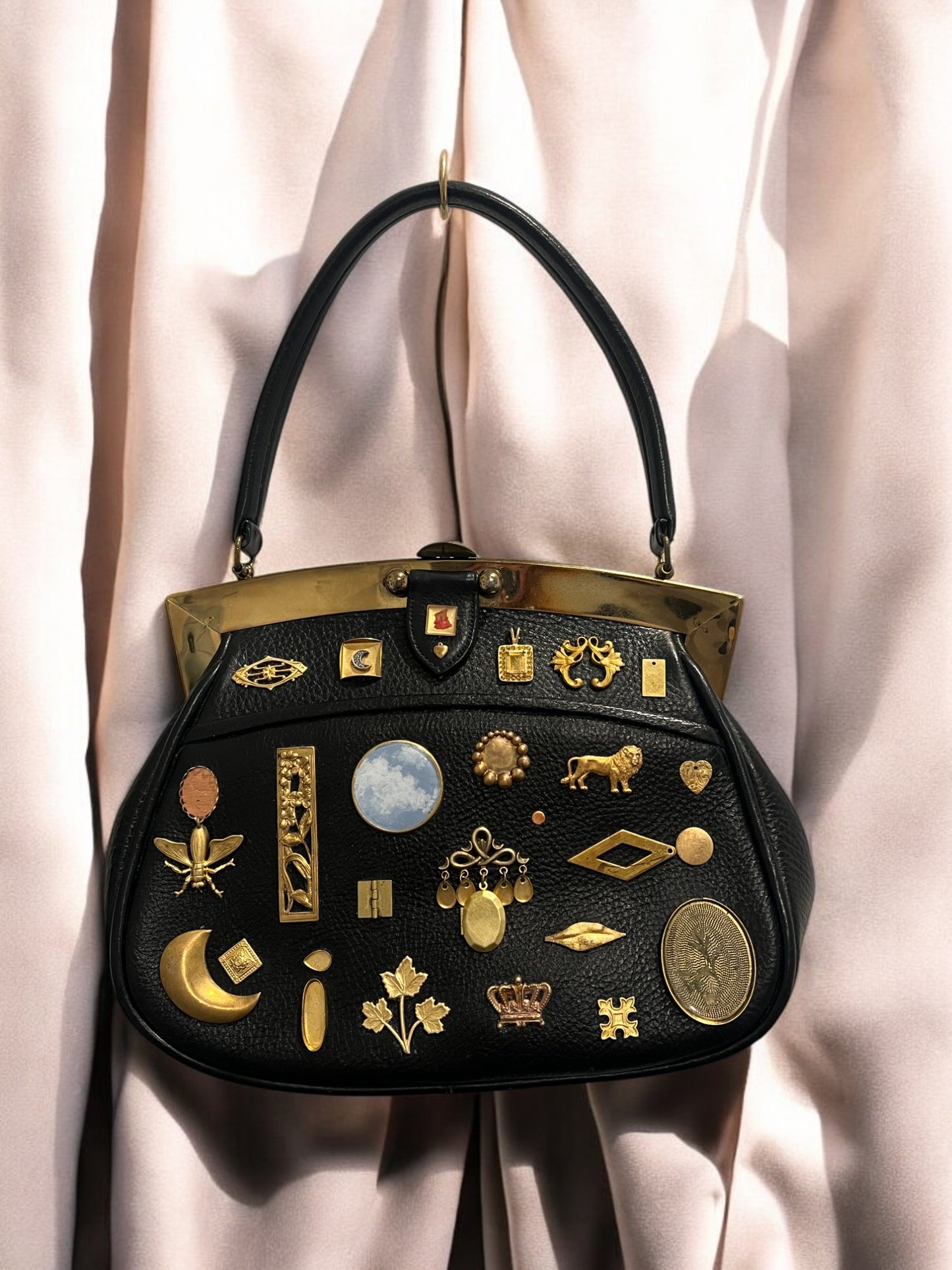 1960s Black Leather ‘Gathered Charm’ Bag
