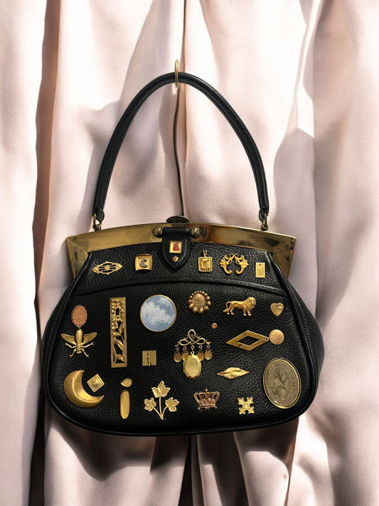 1960s Black Leather ‘Gathered Charm’ Bag