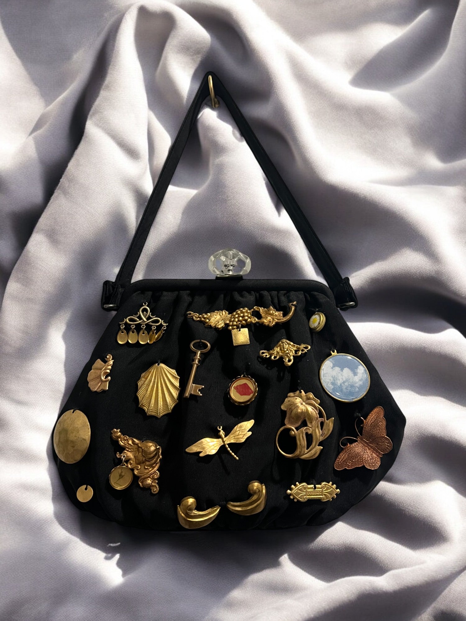 1940s Black Fabric ‘Gathered Charm’ Bag