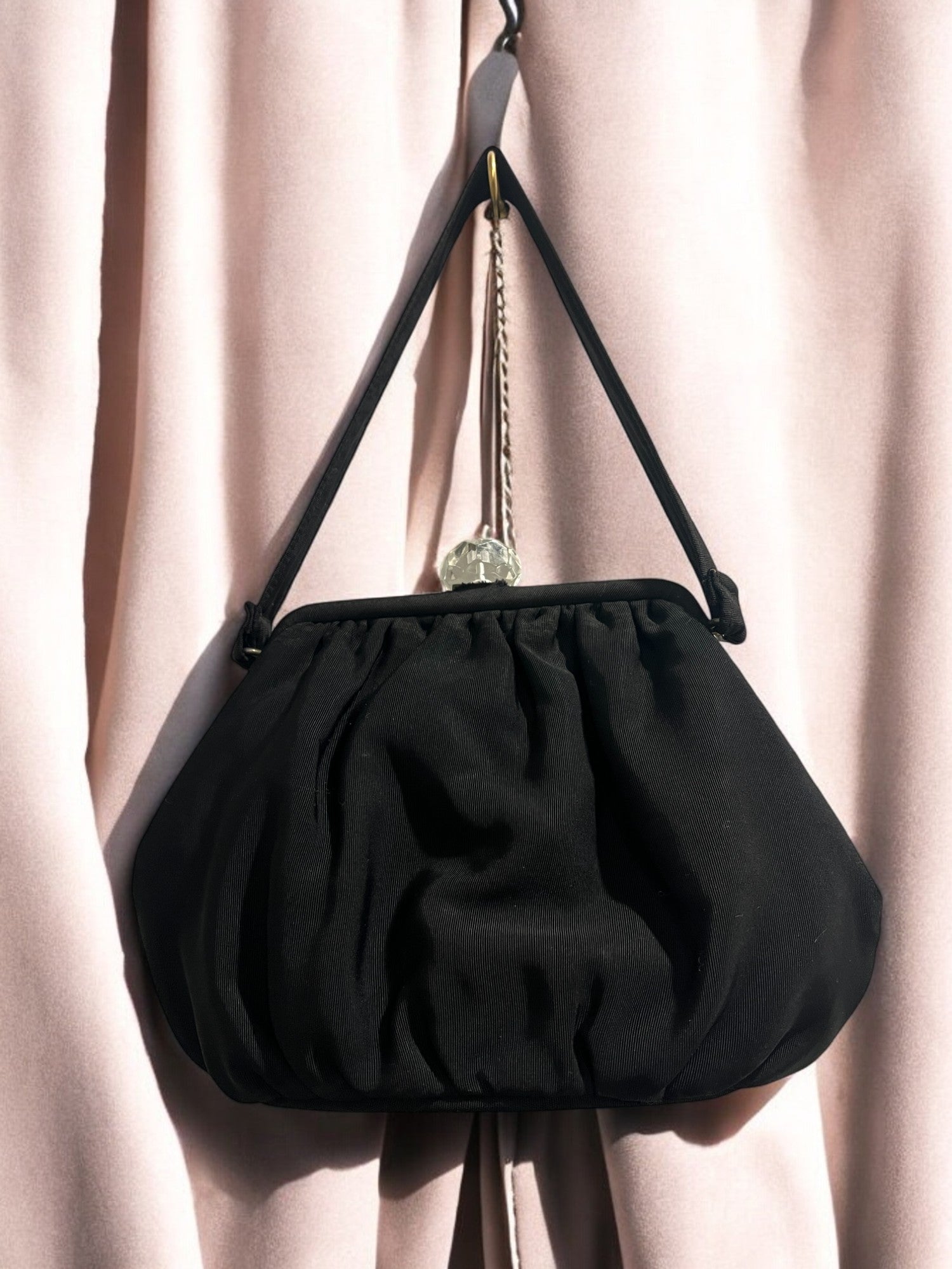 1940s Black Fabric ‘Gathered Charm’ Bag