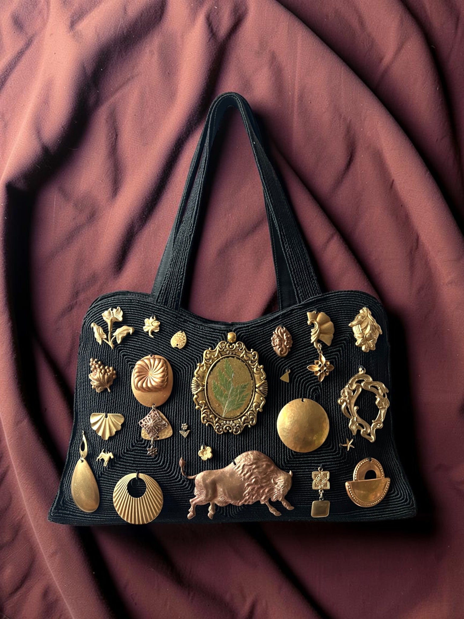1940s Black Corde Gathered Charm Bag