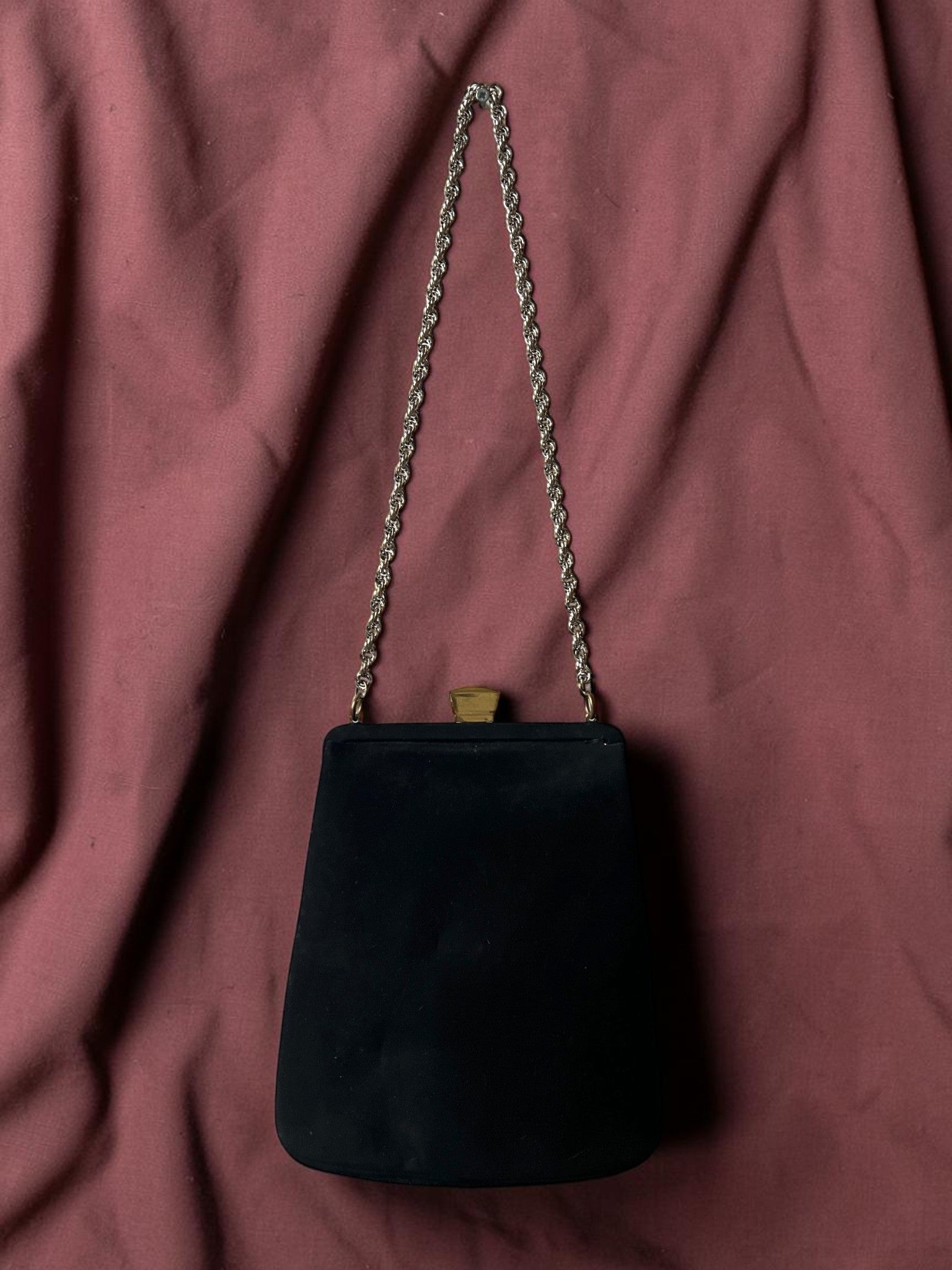 1960s Black Suede Gathered Charm Bag