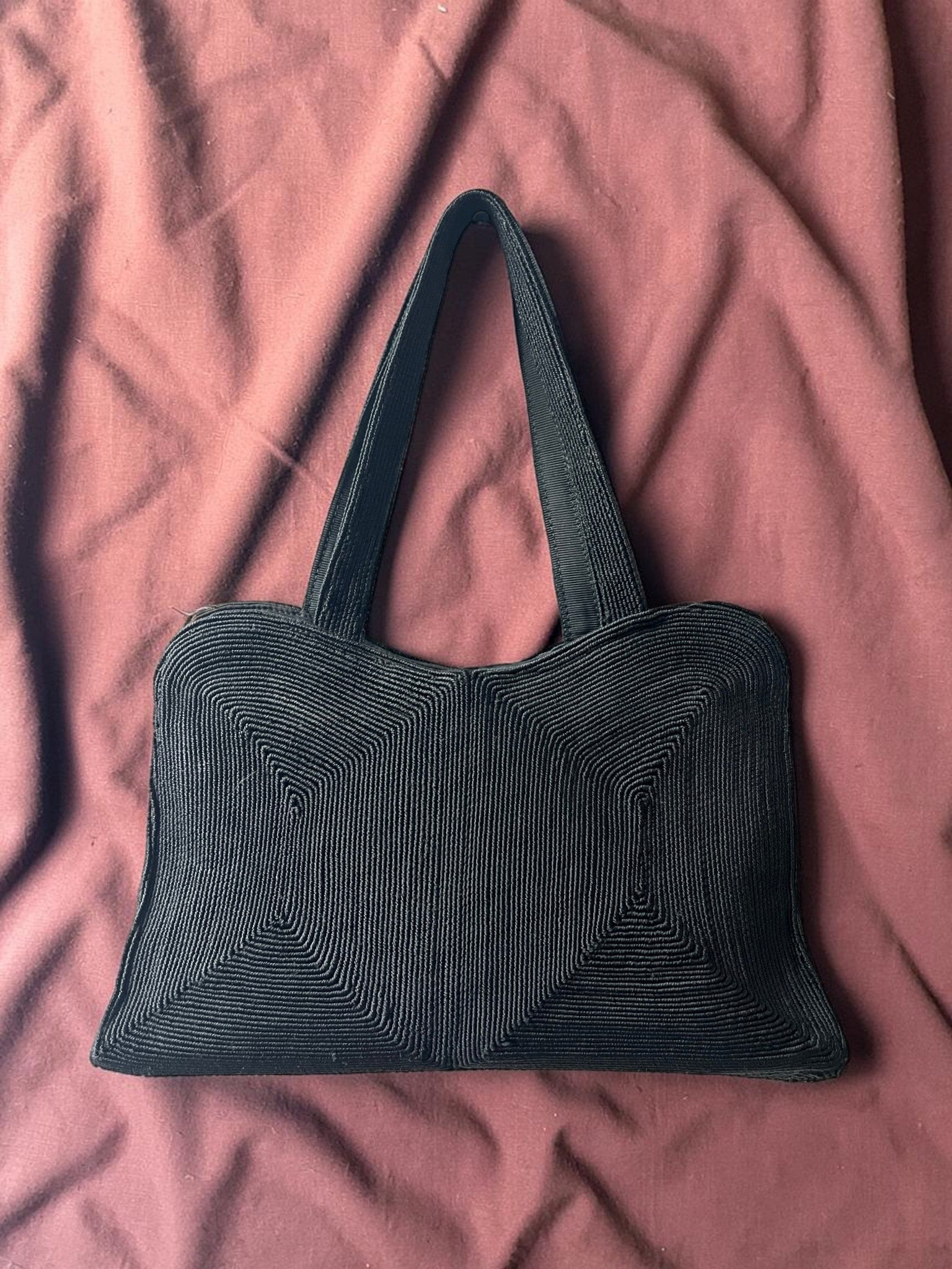 1940s Black Corde Gathered Charm Bag