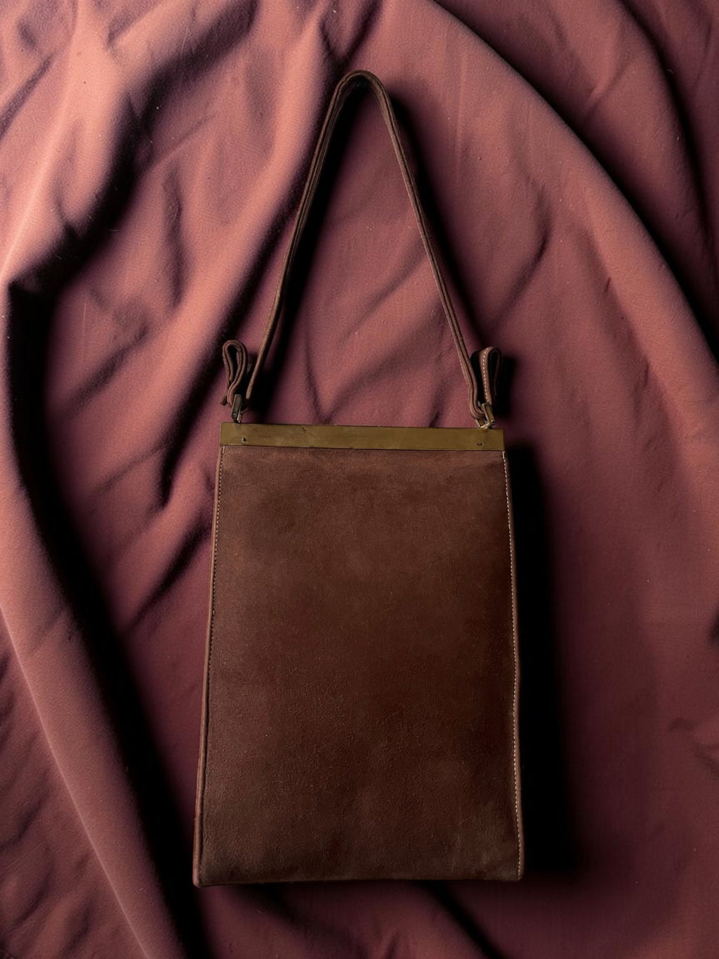 1960s Brown Suede Gathered Charm Bag