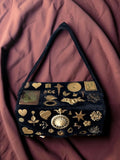 1940s Navy Velvet Gathered Charm Bag