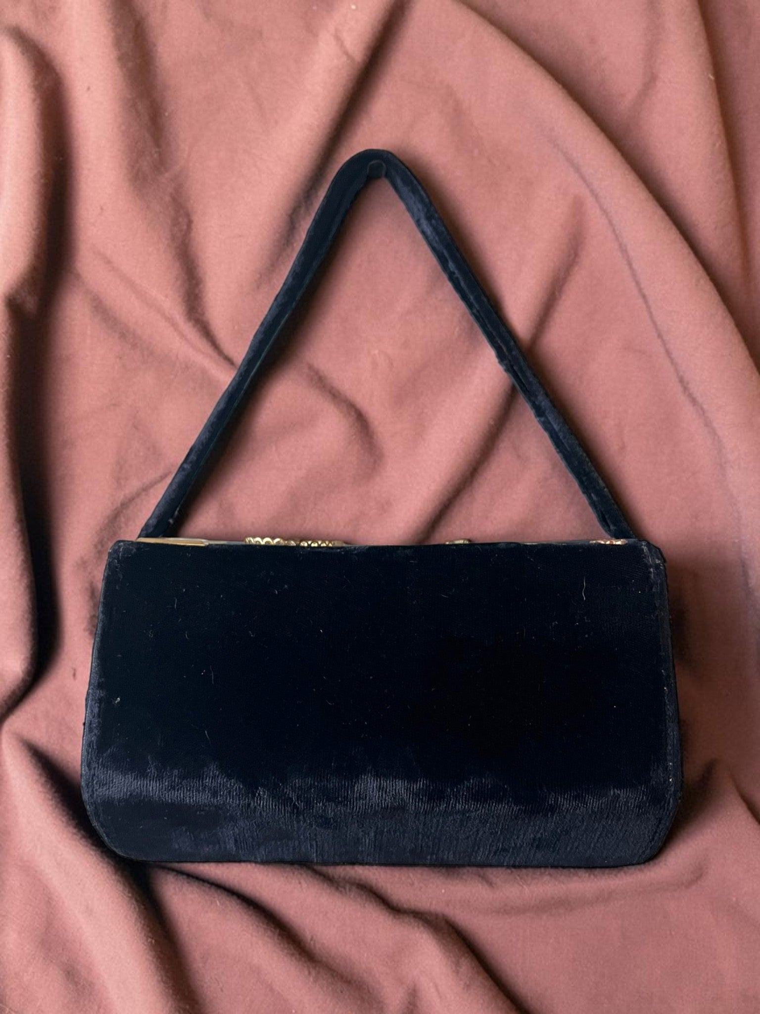 1940s Navy Velvet Gathered Charm Bag