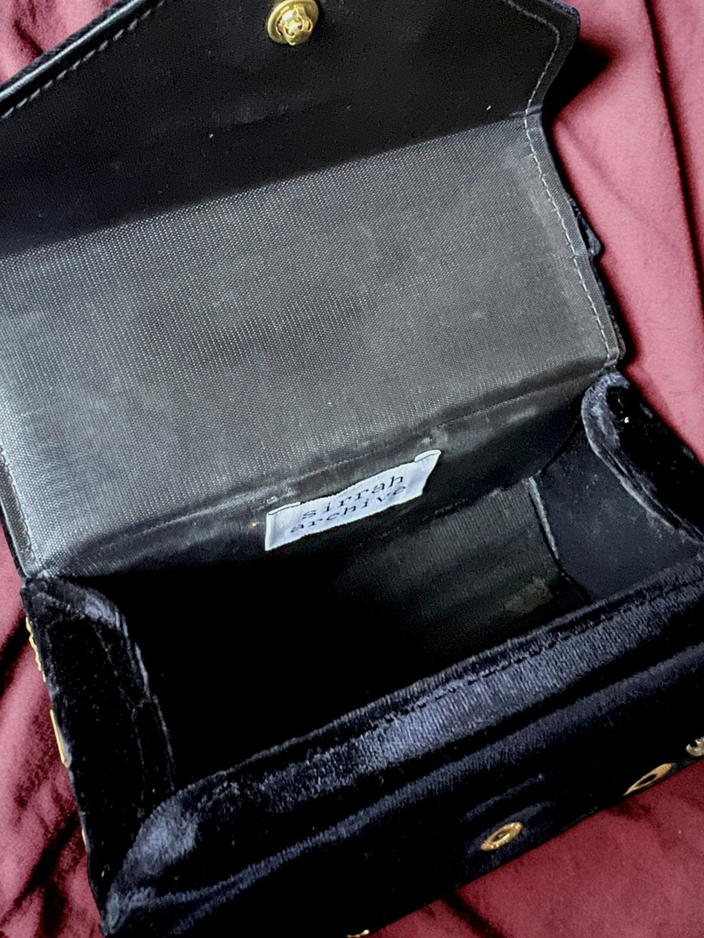 1940s Navy Velvet Gathered Charm Bag
