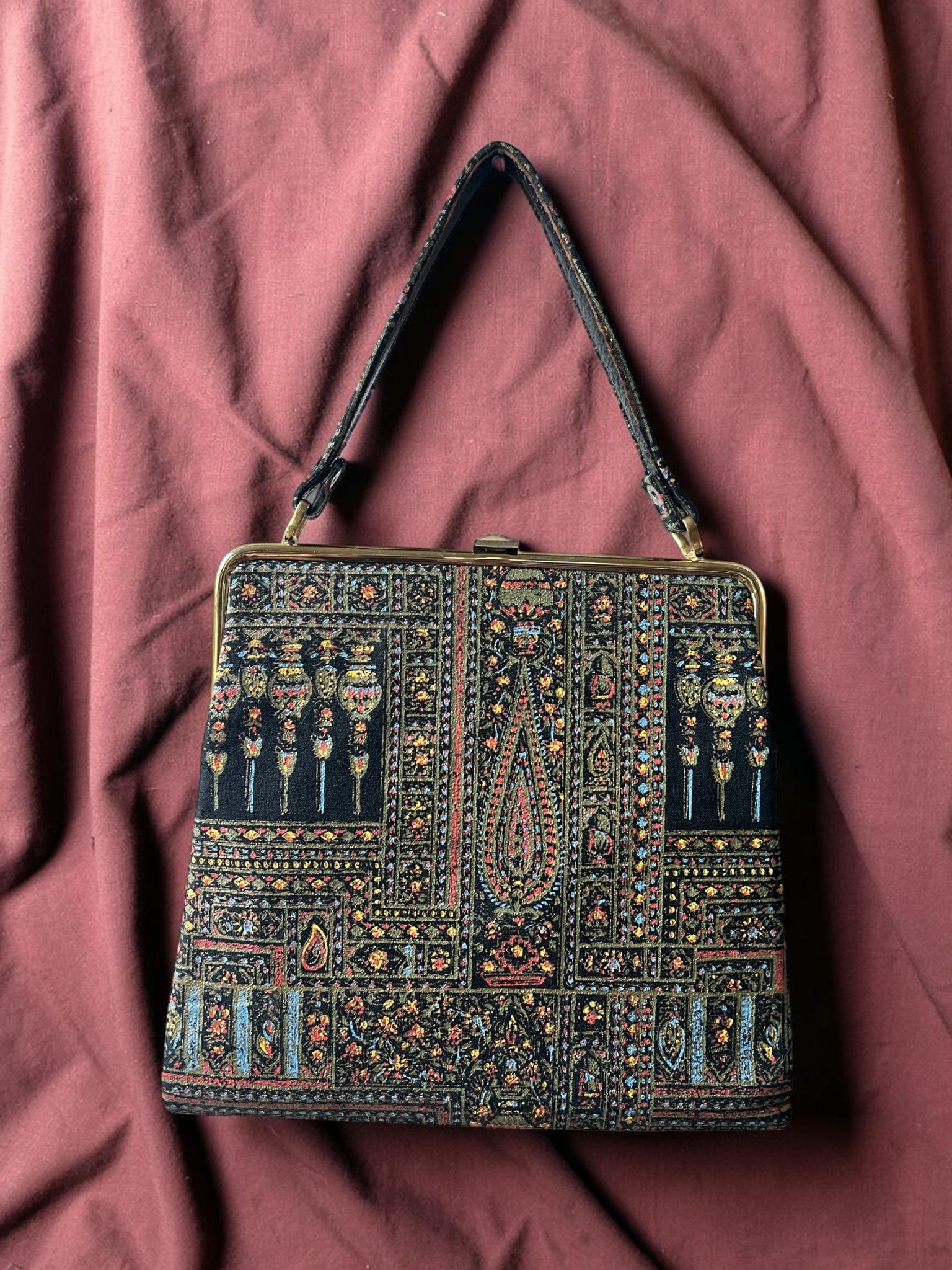 1950s Printed Fabric Gathered Charm Bag