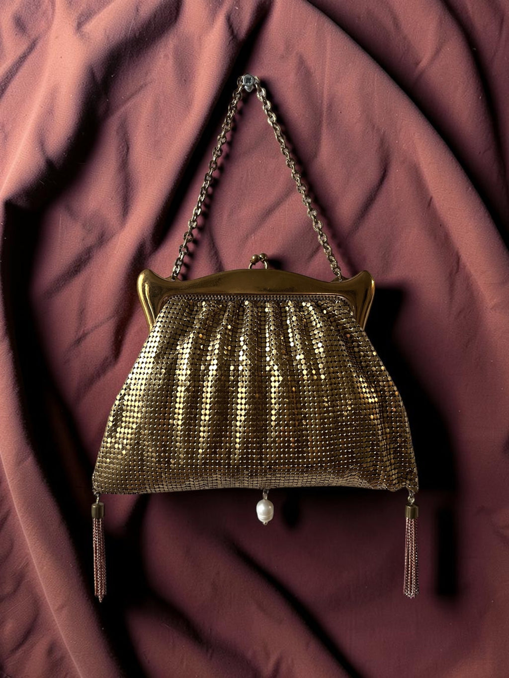 1950s Gold Mesh Gathered Charm Bag