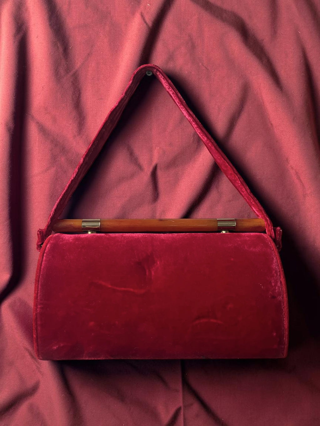 1950s Red Velvet Gathered Charm Bag