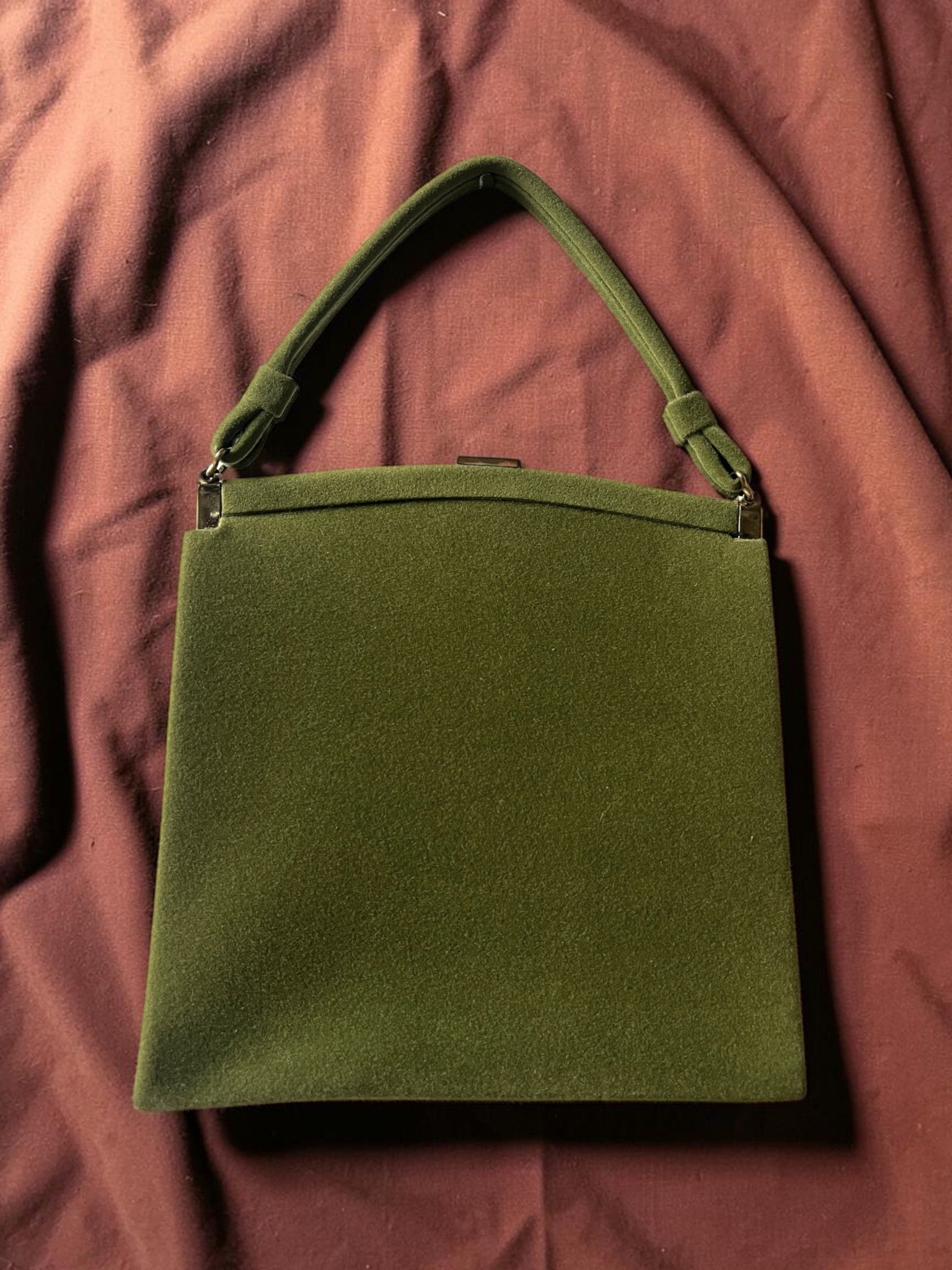 1940s Green Velvet Gathered Charm Bag