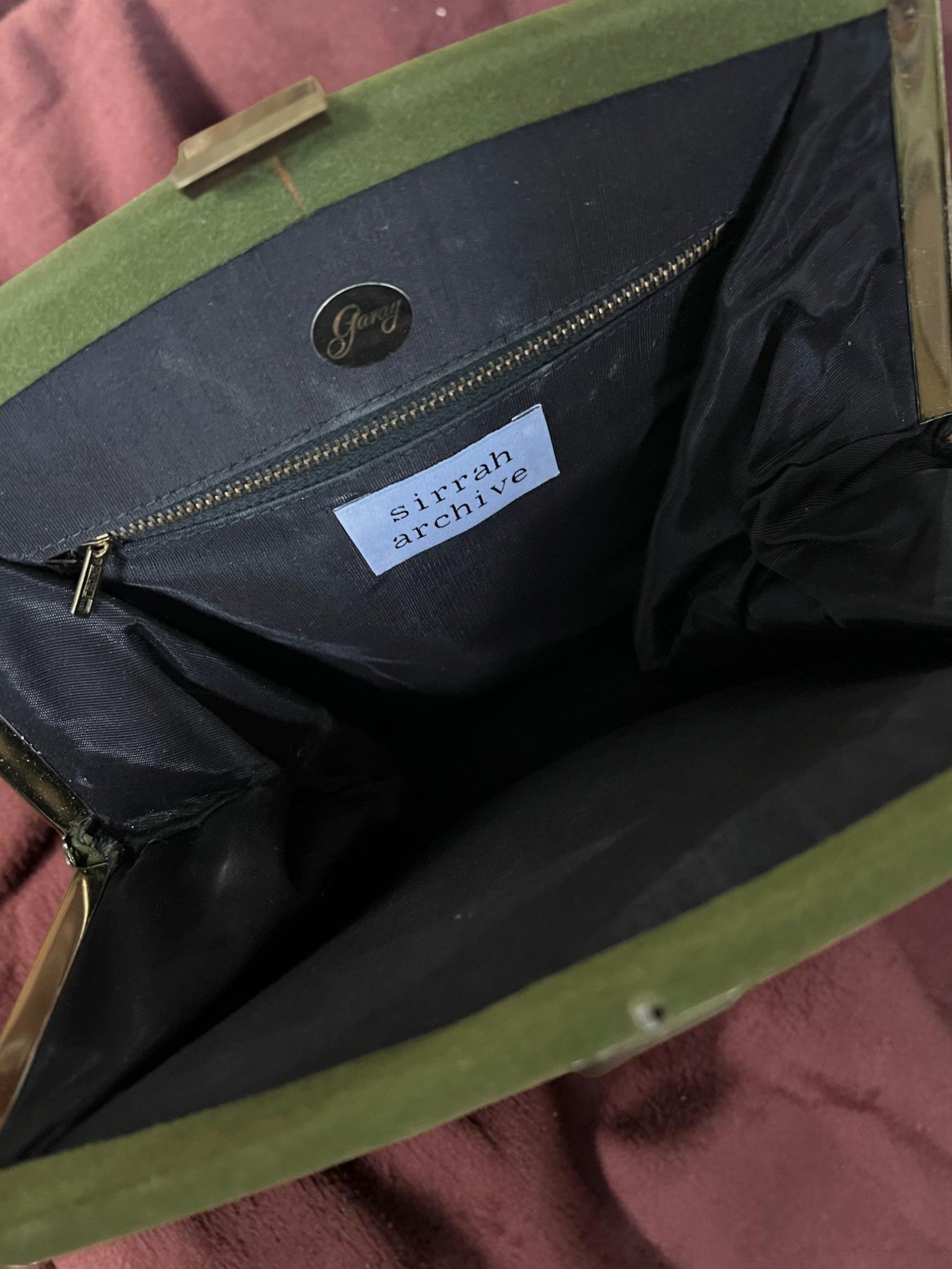1940s Green Velvet Gathered Charm Bag