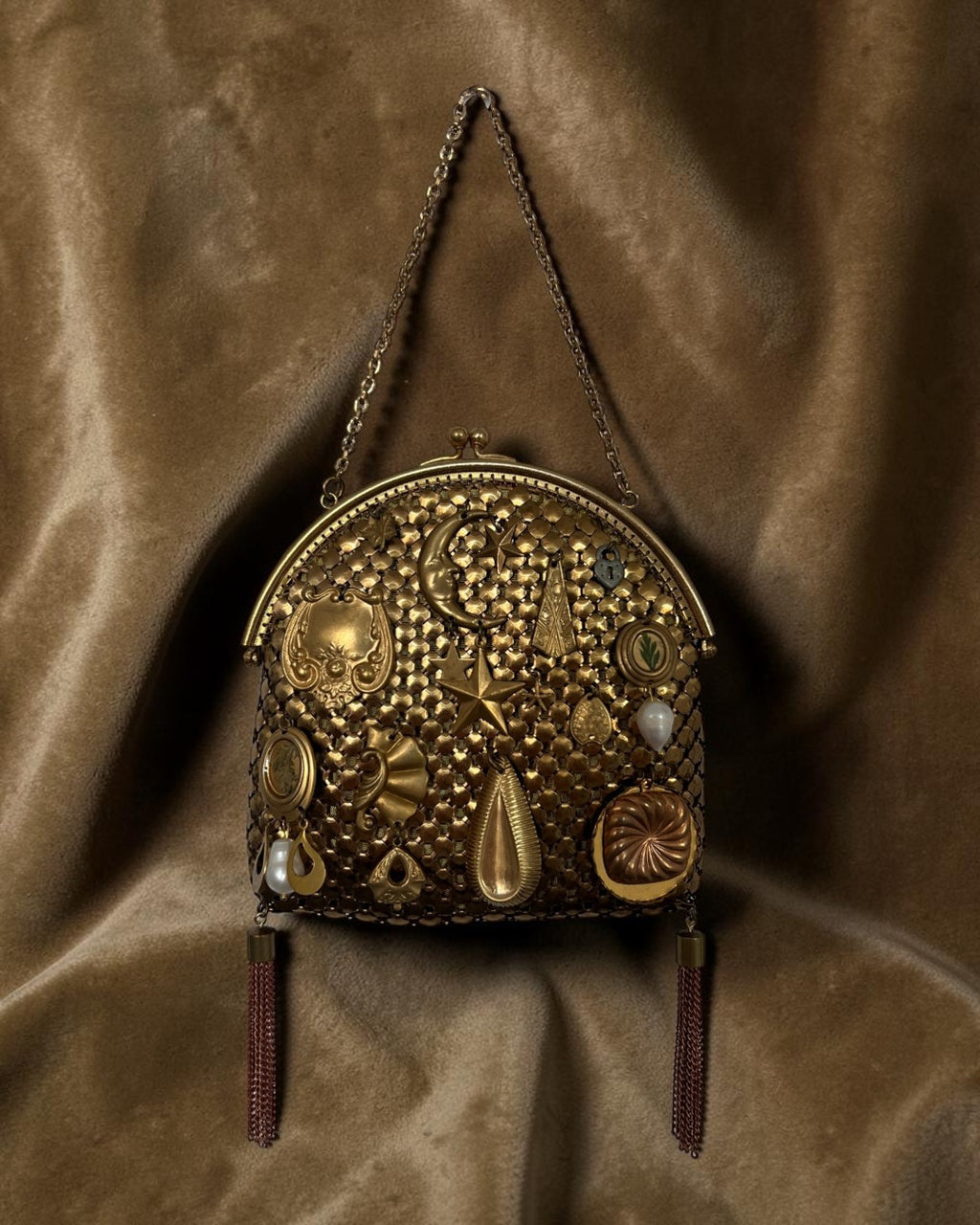 1920s Gold Mesh Mini Gathered Charm Bag