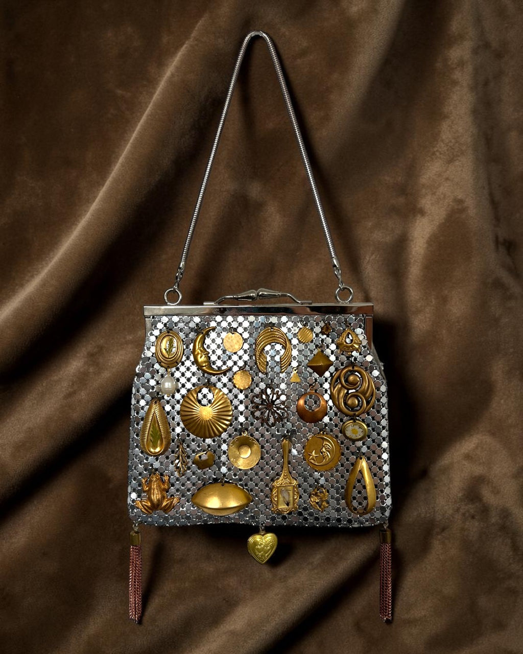 Silver Mesh Gathered Charm Bag