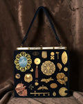 1940s Black Fabric Gathered Charm Bag