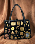 1960s Black Suede Gathered Charm Bag