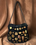 1960s Black Suede Gathered Charm Bag