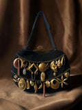 1940s Black Corde Gathered Charm Bag