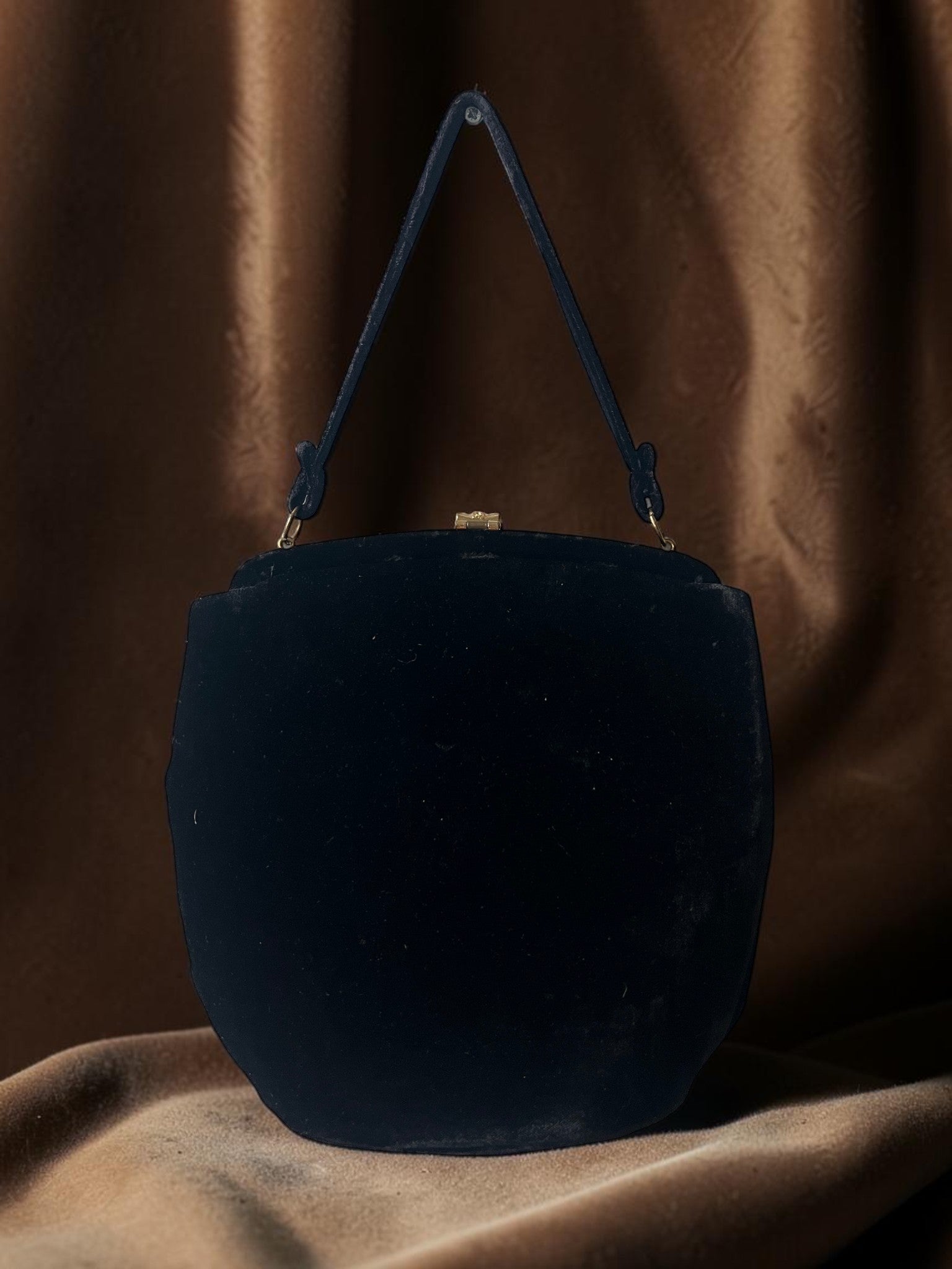 1940s Black Velvet Gathered Charm Bag