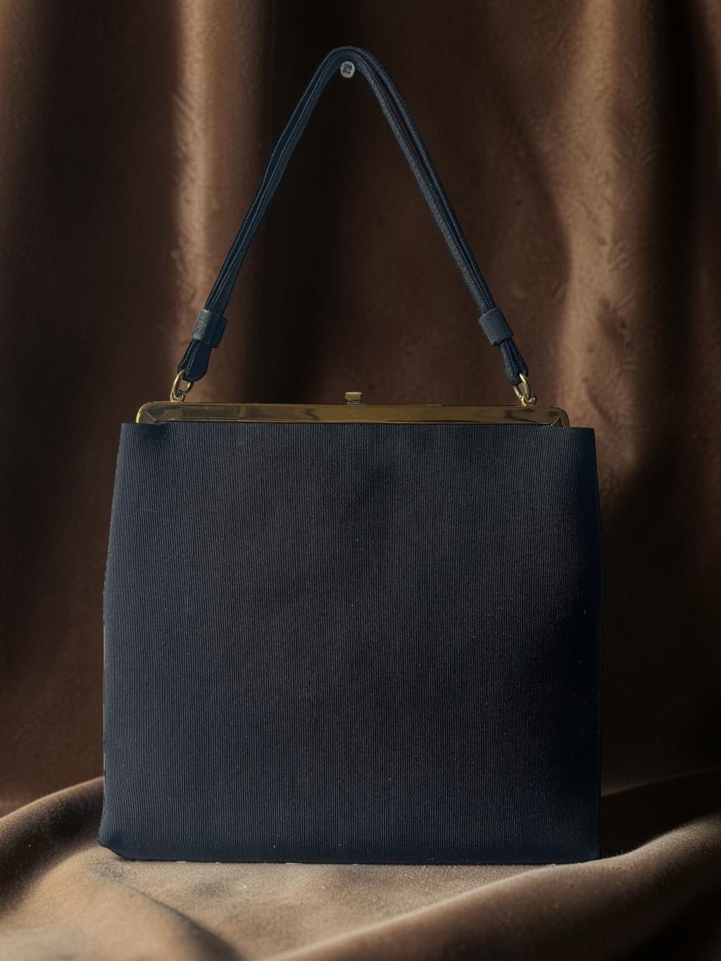 1940s Black Fabric Gathered Charm Bag