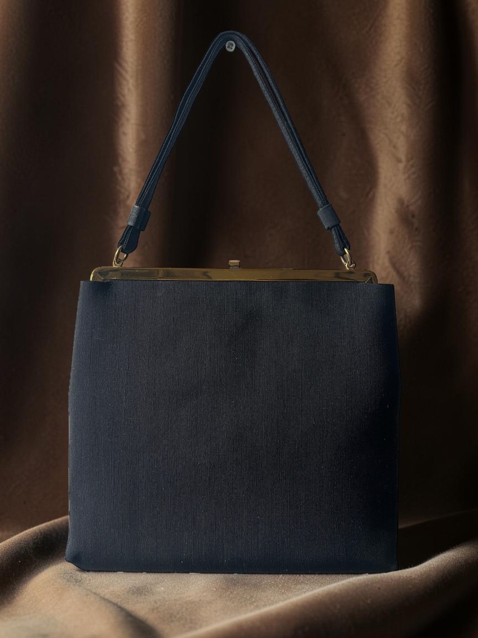 1940s Black Fabric Gathered Charm Bag