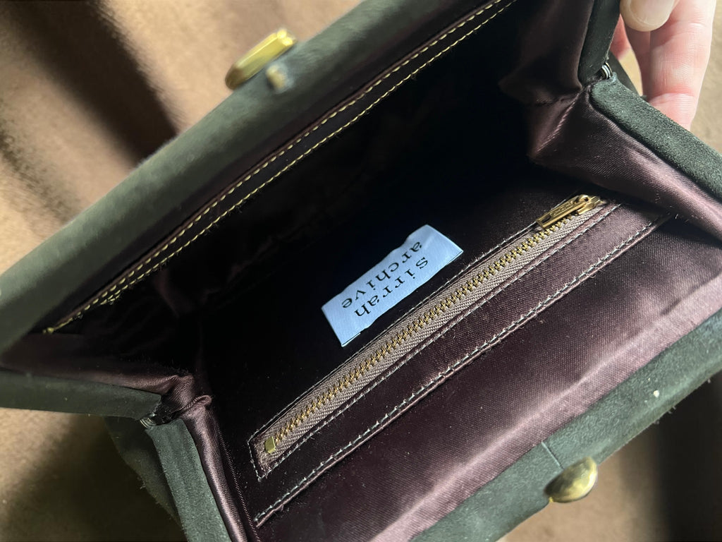 1940s Brown Suede Gathered Charm Bag