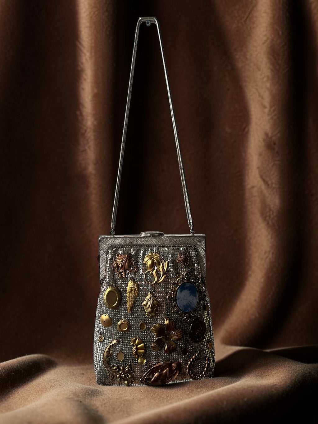 1960s Silver Mesh Gathered Charm Bag