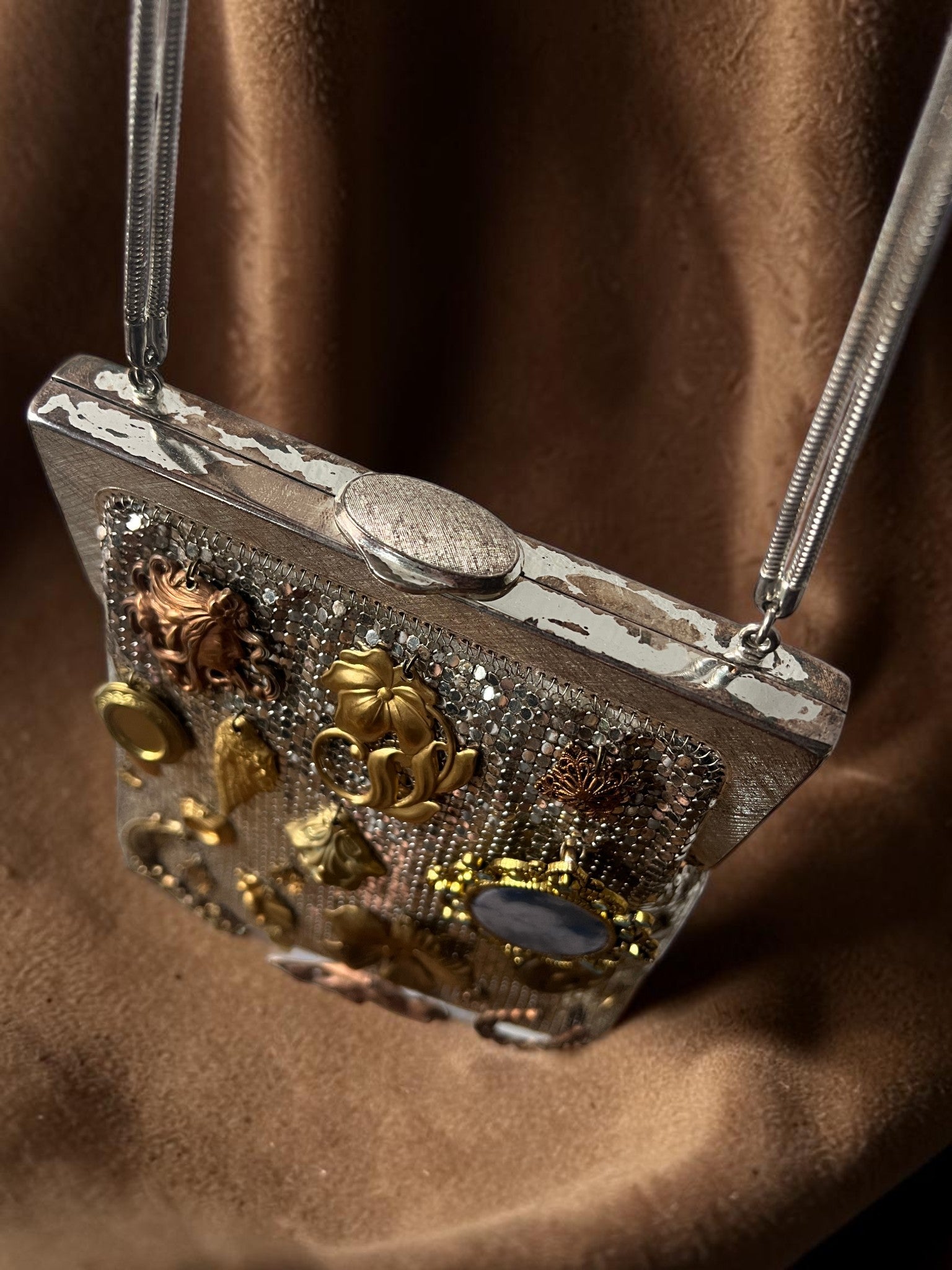 1960s Silver Mesh Gathered Charm Bag
