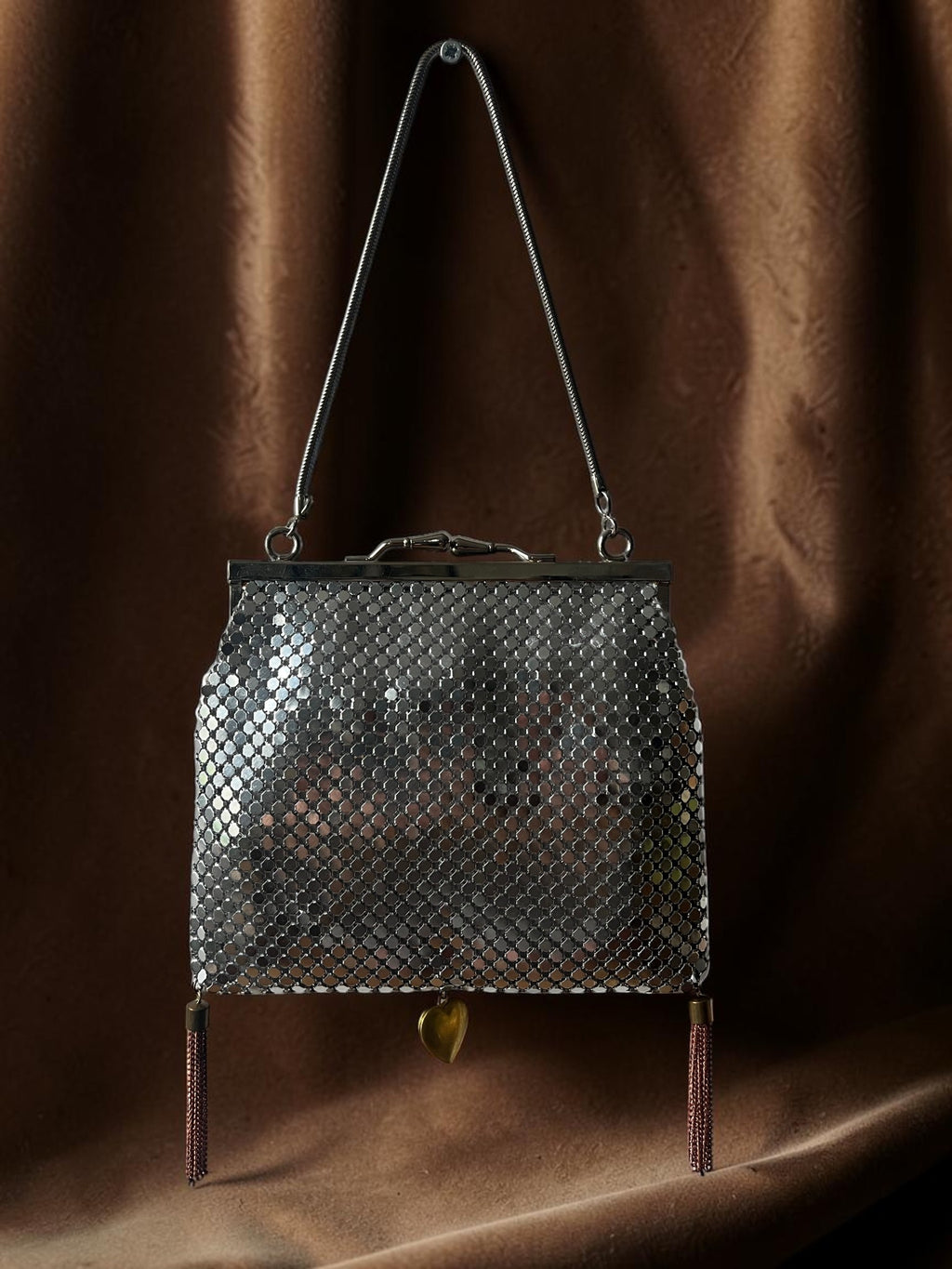 Silver Mesh Gathered Charm Bag