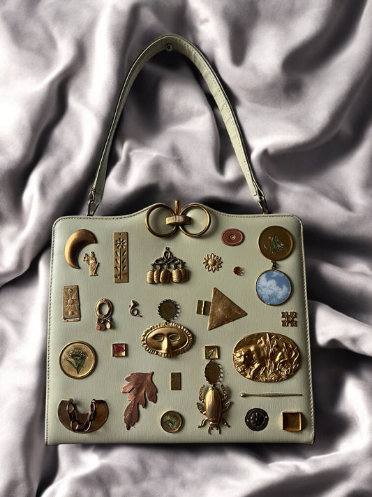 1960s Ivory Leather ‘Gathered Charm’ Bag