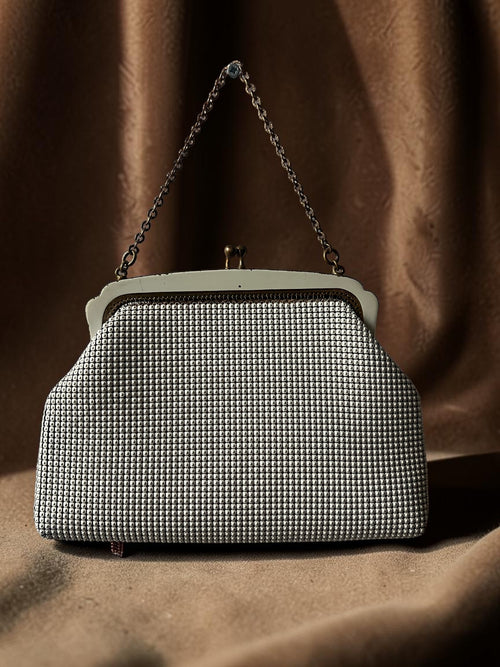 1930s Ivory & Gold Mesh Gathered Charm Bag