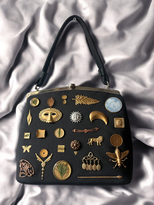 1950s Black Fabric ‘Gathered Charm’ Bag