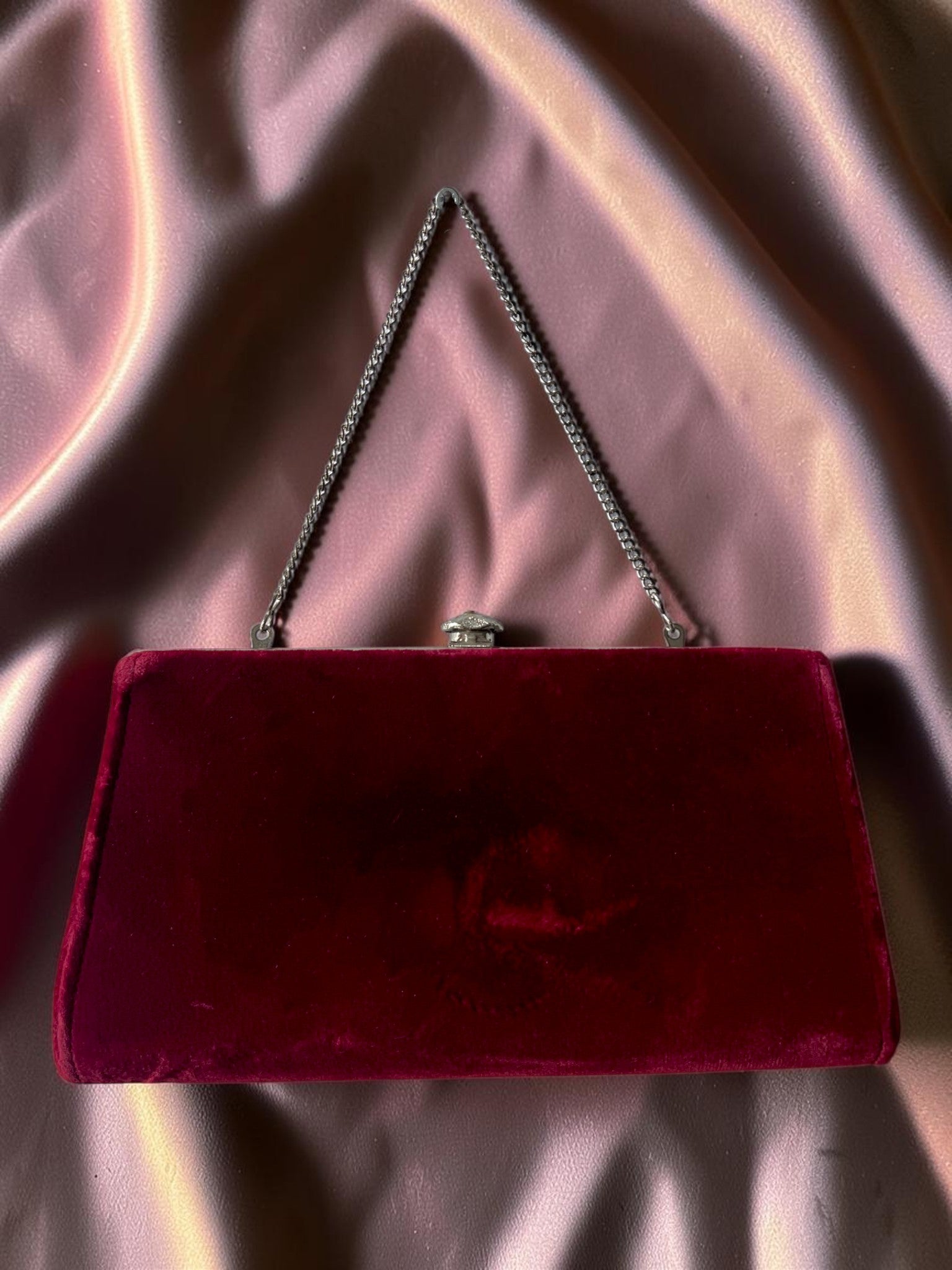 1960s Red Velvet Gathered Charm Bag