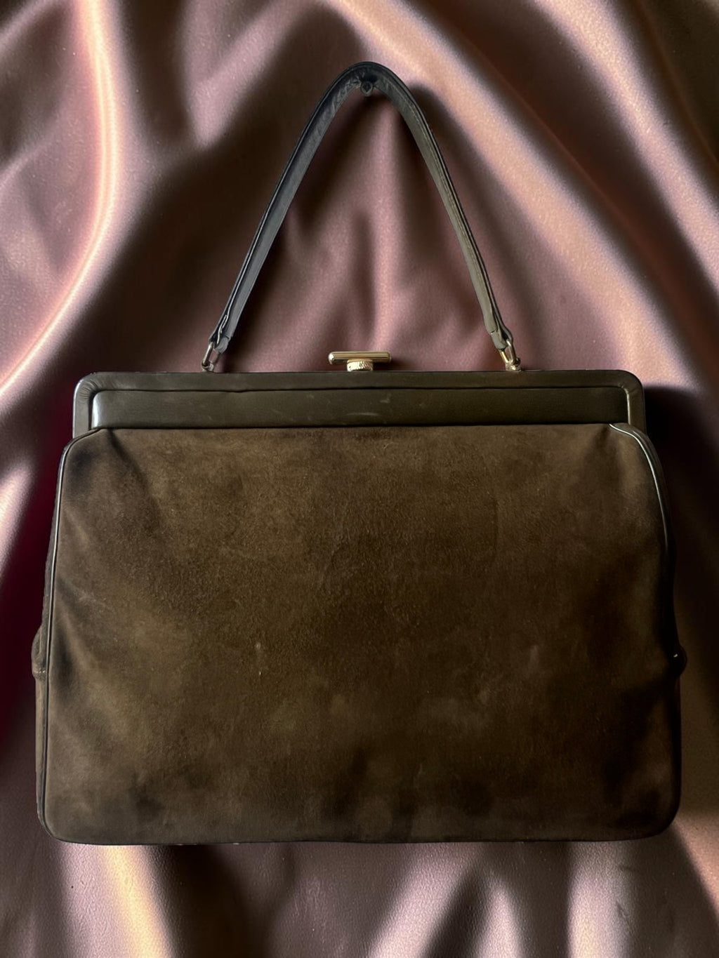 1950s Olive Suede Gathered Charm Bag